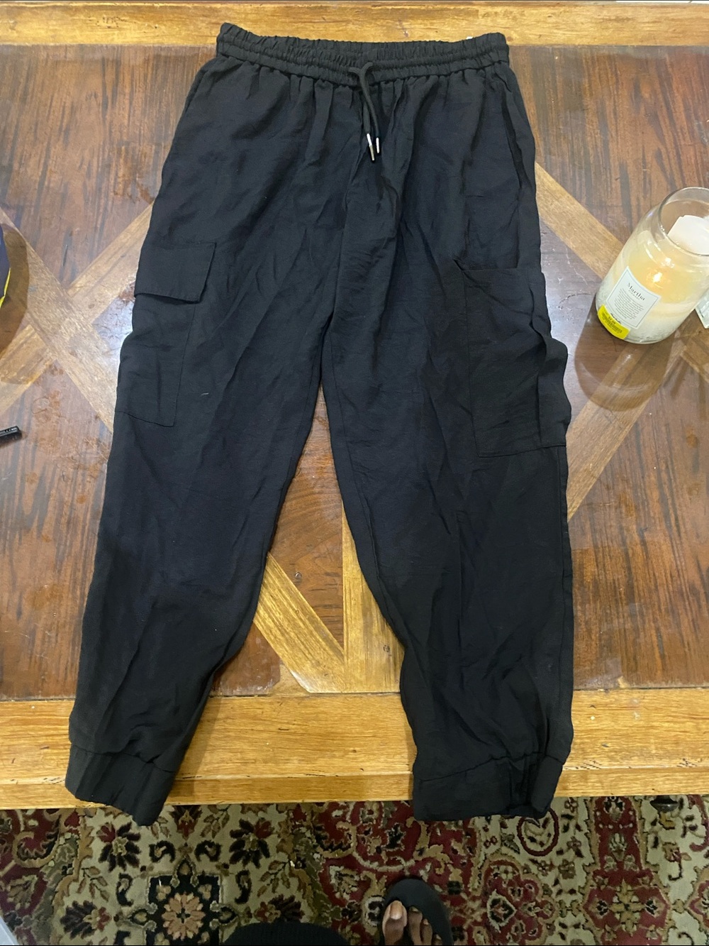 Black Casual linen Drawstring Pants